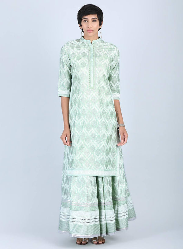 Green Mandarin Neck Printed kurta
