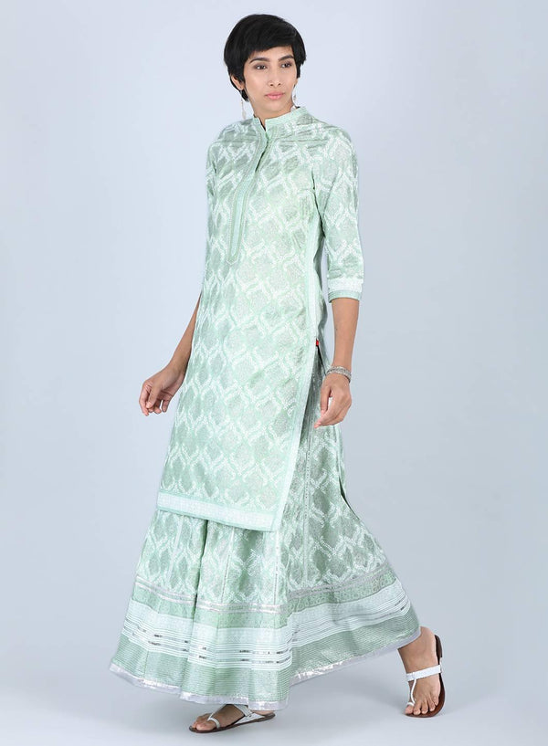 Green Mandarin Neck Printed kurta