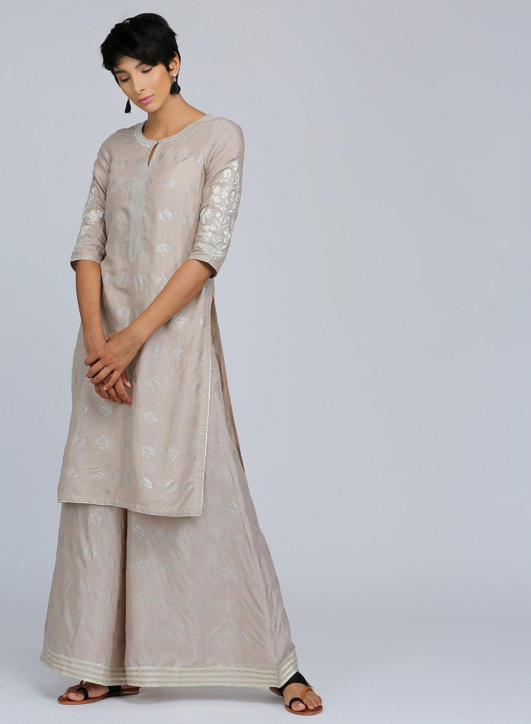 Grey Round Neck Printed kurta - wforwoman