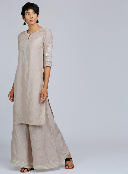 Grey Round Neck Printed kurta - wforwoman