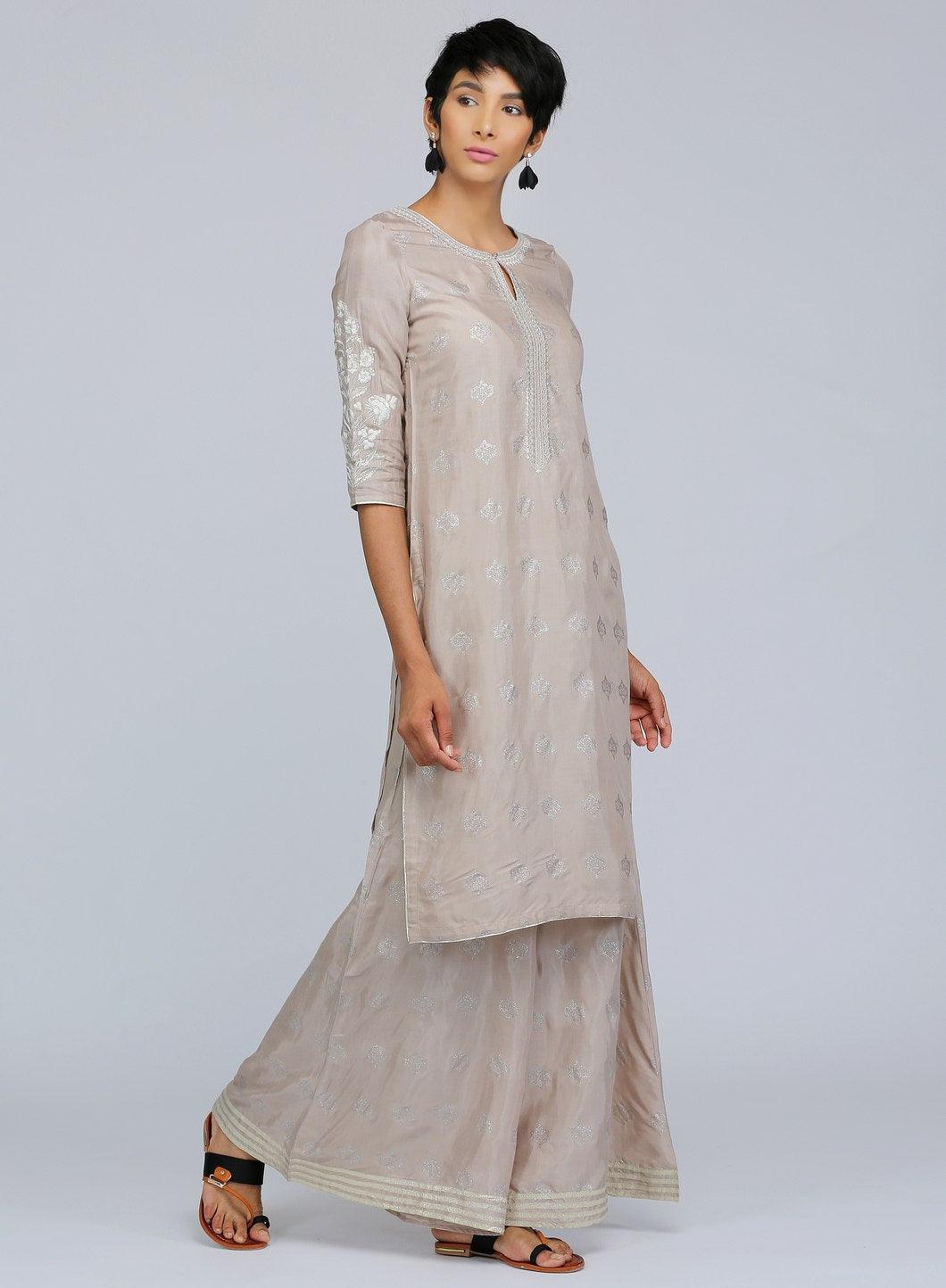 Grey Round Neck Printed kurta - wforwoman