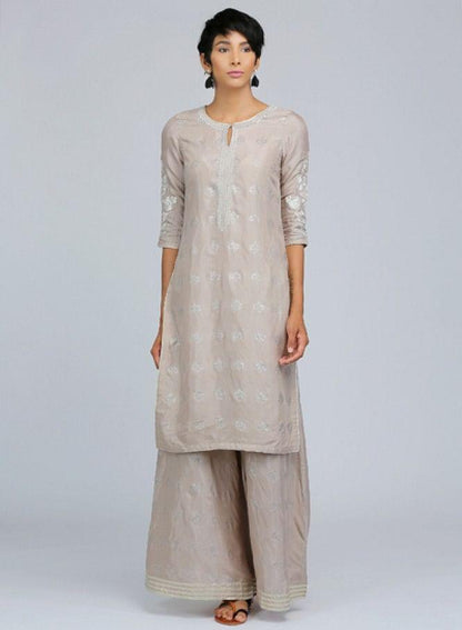 Grey Round Neck Printed kurta - wforwoman