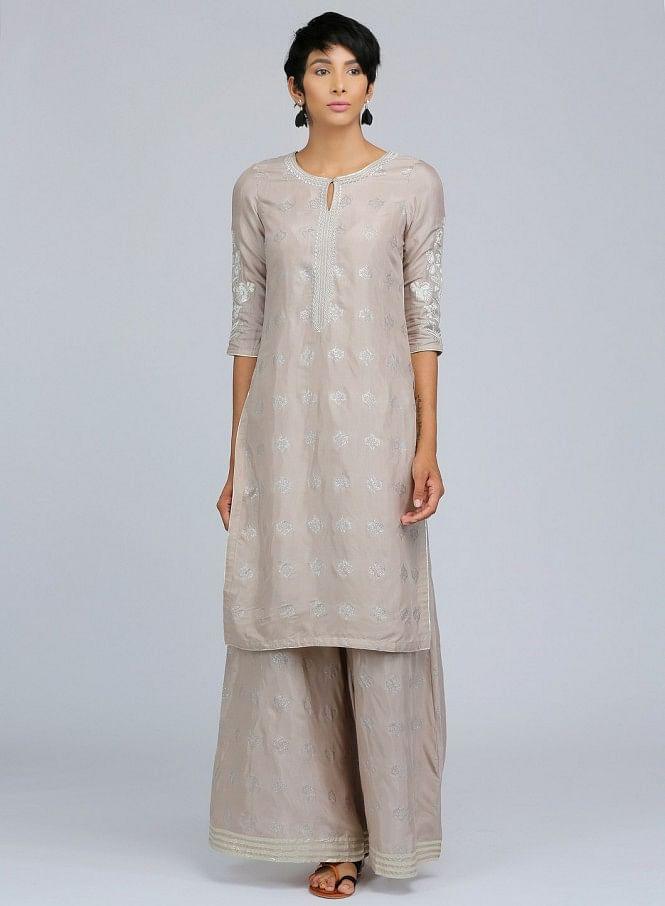 Grey Round Neck Printed kurta - wforwoman
