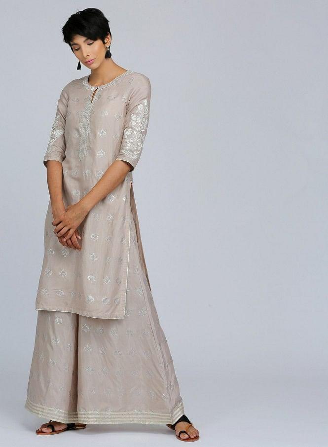 Grey Round Neck Printed kurta - wforwoman