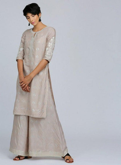 Grey Round Neck Printed kurta - wforwoman