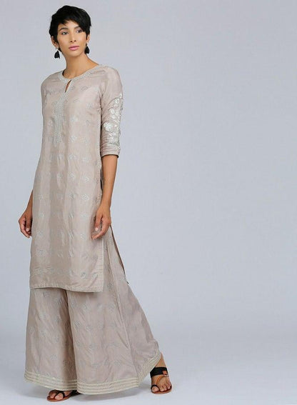 Grey Round Neck Printed kurta - wforwoman
