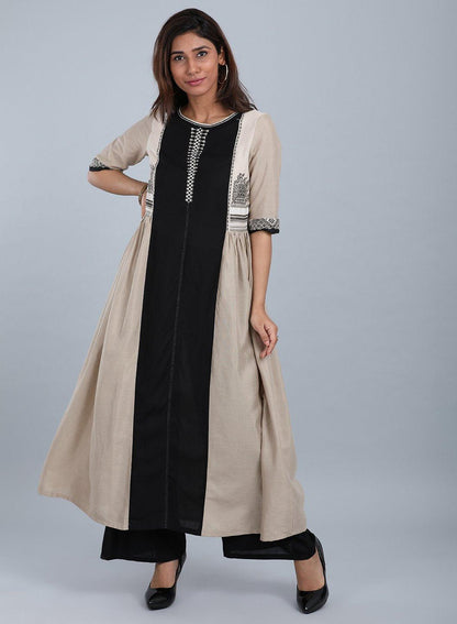 Khaki Round Neck Solid kurta - wforwoman