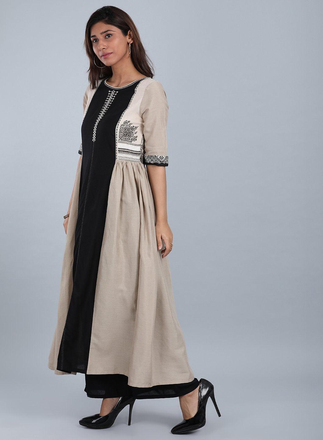 Khaki Round Neck Solid kurta - wforwoman