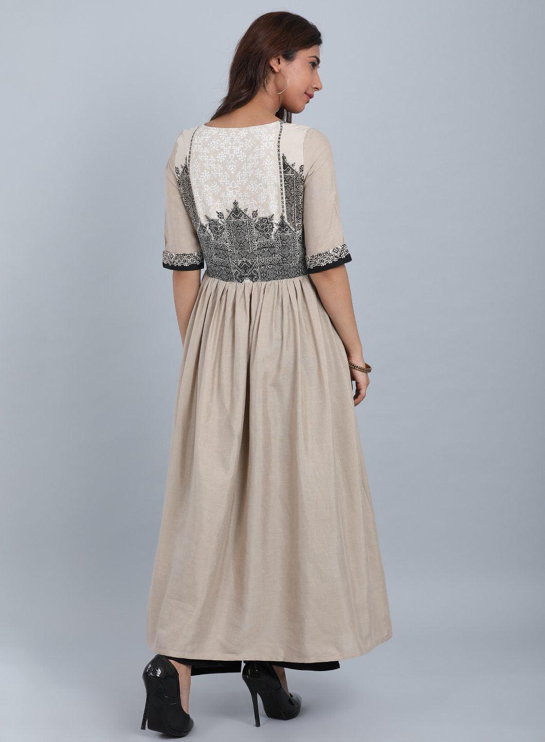 Khaki Round Neck Solid kurta - wforwoman