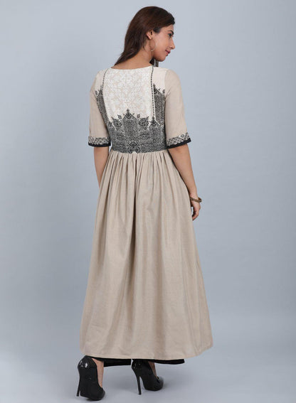 Khaki Round Neck Solid kurta - wforwoman