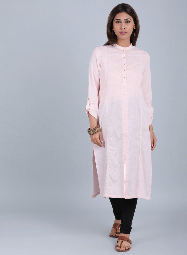 Pink Mandarin Neck Solid kurta