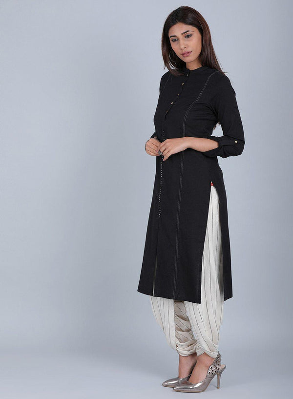 Black Mandarin Neck Solid kurta