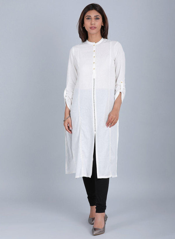 Ecru Mandarin Neck Solid kurta