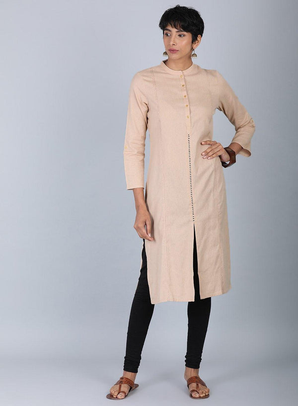 Beige Mandarin Neck Solid kurta