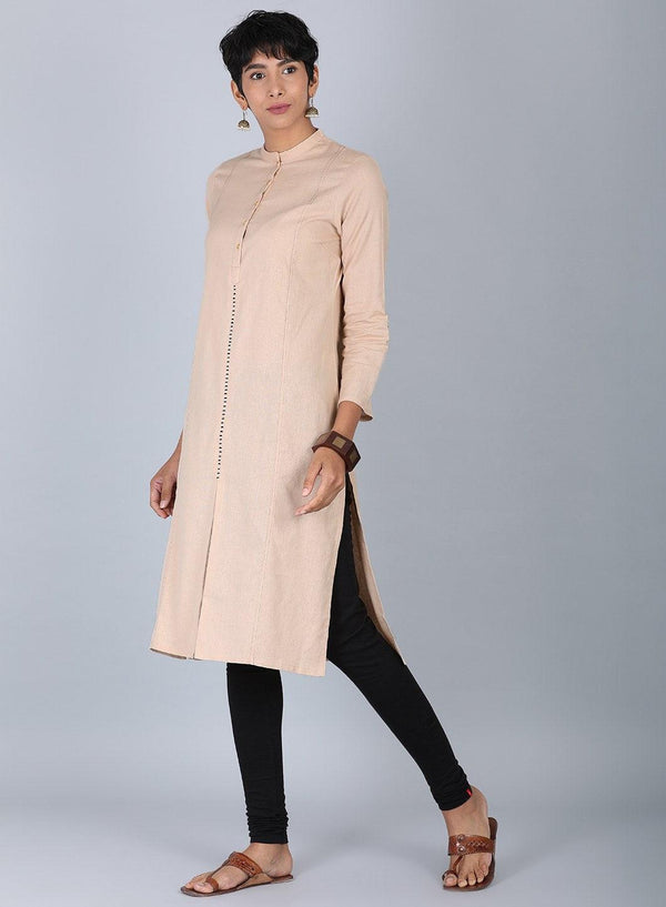 Beige Mandarin Neck Solid kurta
