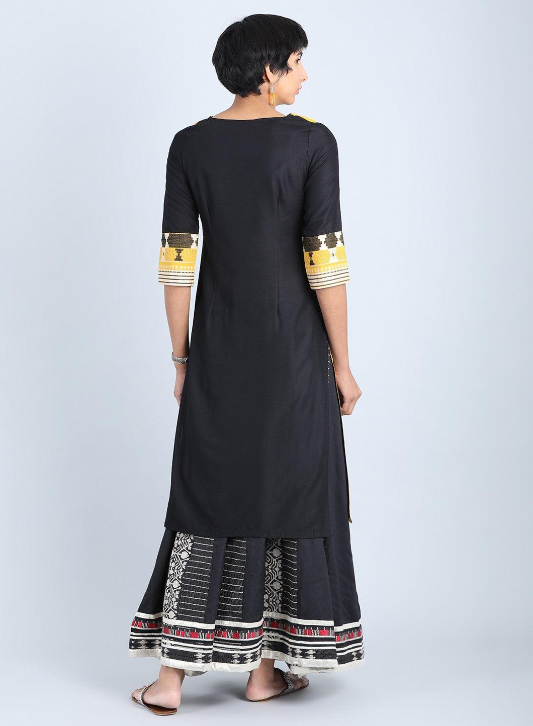 Black Round Neck Straight kurta - wforwoman