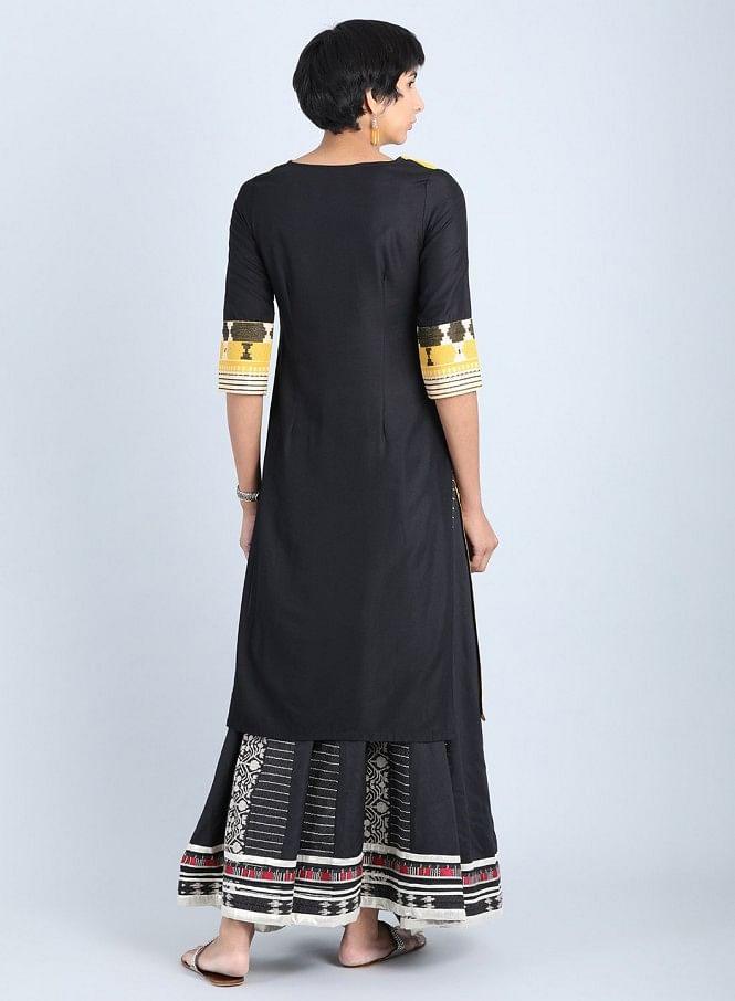 Black Round Neck Straight kurta - wforwoman