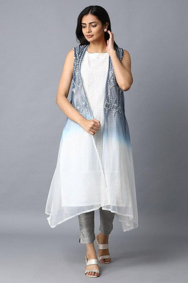 White & Blue Printed kurta