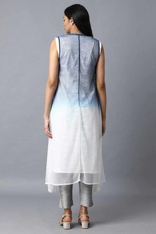 White & Blue Printed kurta
