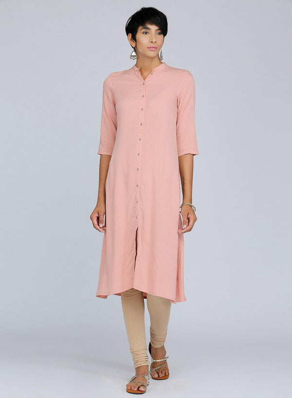 Pink Mandarin Neck Solid kurta
