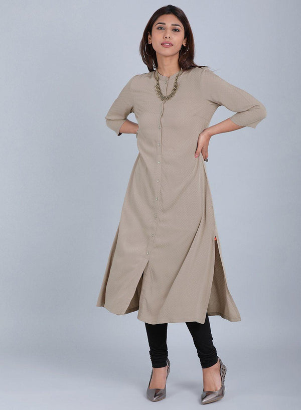 Grey Mandarin Neck Solid kurta