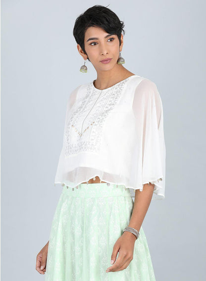 White Round Neck Crop Top - wforwoman