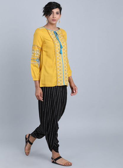 Yellow Round Neck Tie-Up Top - wforwoman