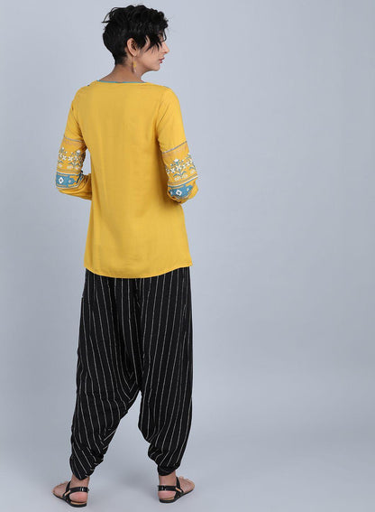 Yellow Round Neck Tie-Up Top - wforwoman