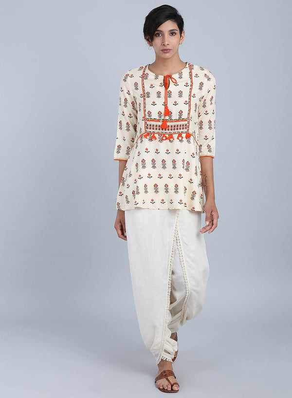 White Round Neck Tie-Up Top