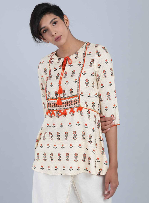 White Round Neck Tie-Up Top