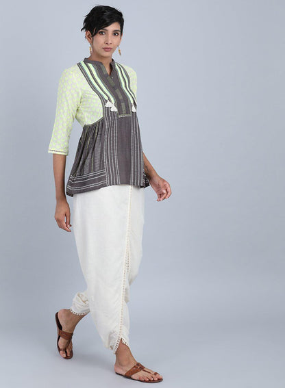 Grey Mandarin Neck Tassel Top - wforwoman
