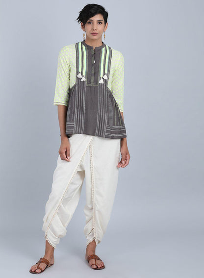 Grey Mandarin Neck Tassel Top - wforwoman
