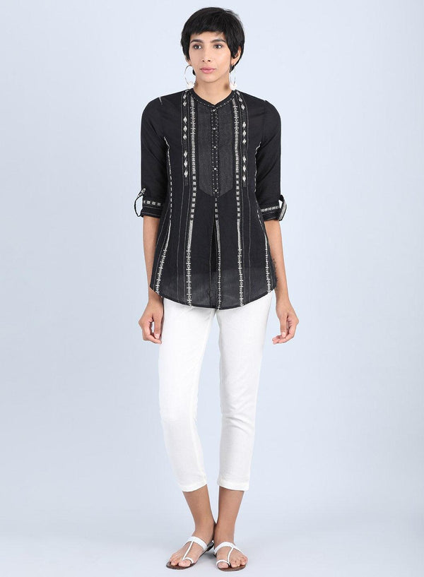 Black Mandarin Neck Straight Top