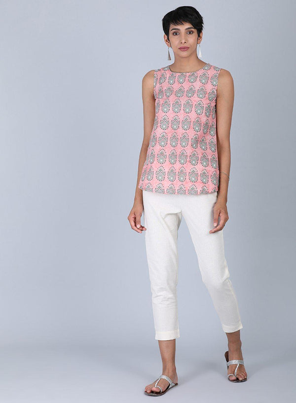 Pink Round Neck Printed Top