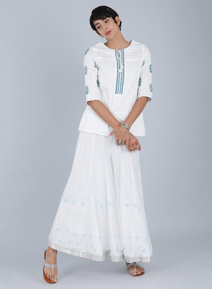 White Round Neck Printed Top - wforwoman