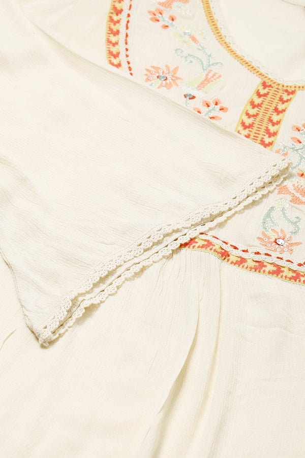White Thread Embroidered Western Top