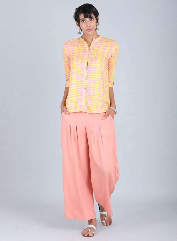 Yellow Mandarin Neck Printed Top