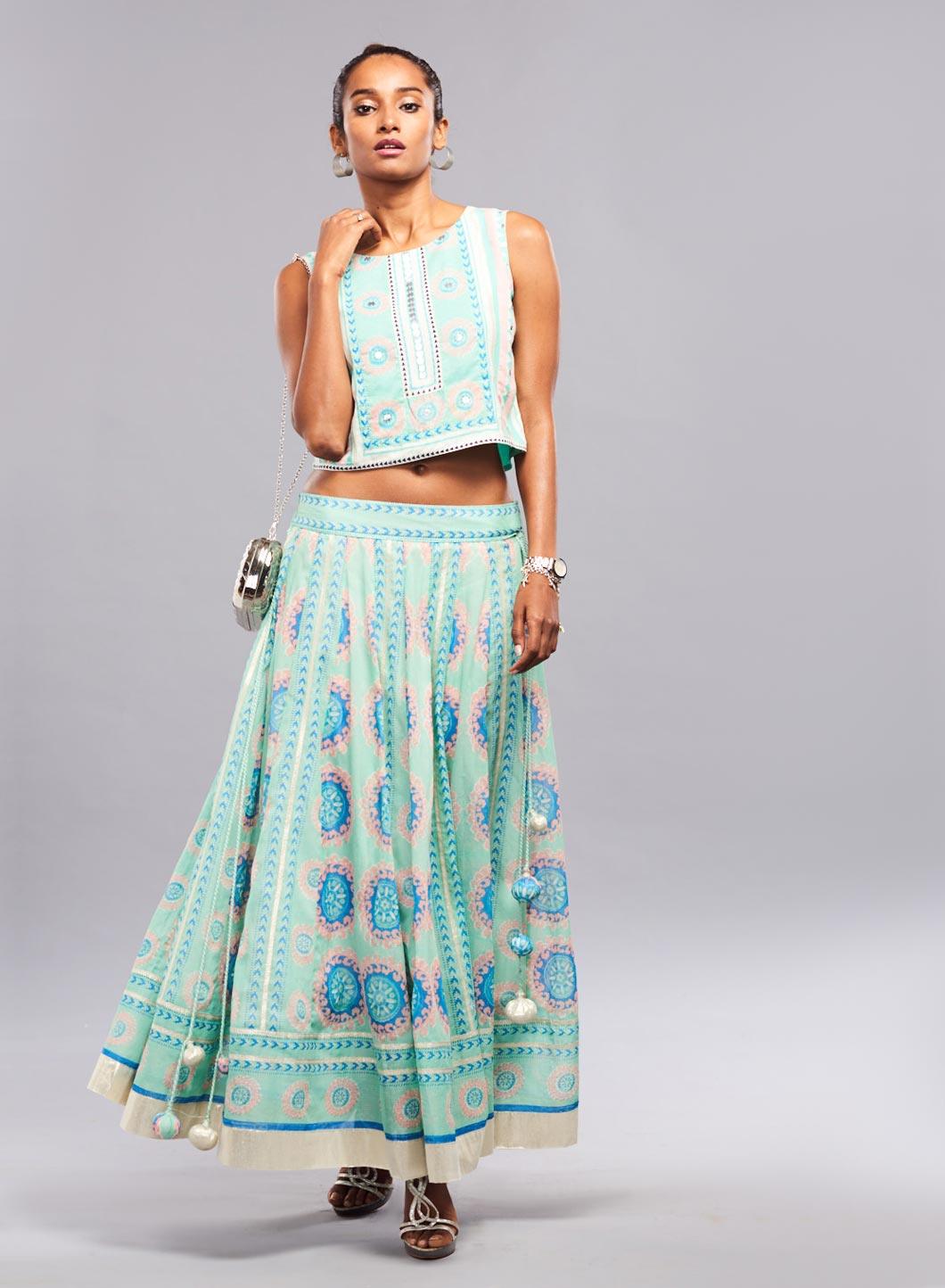 Green Printed Cropped Top - XS