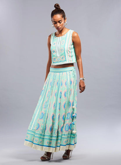 Green Printed Cropped Top - wforwoman