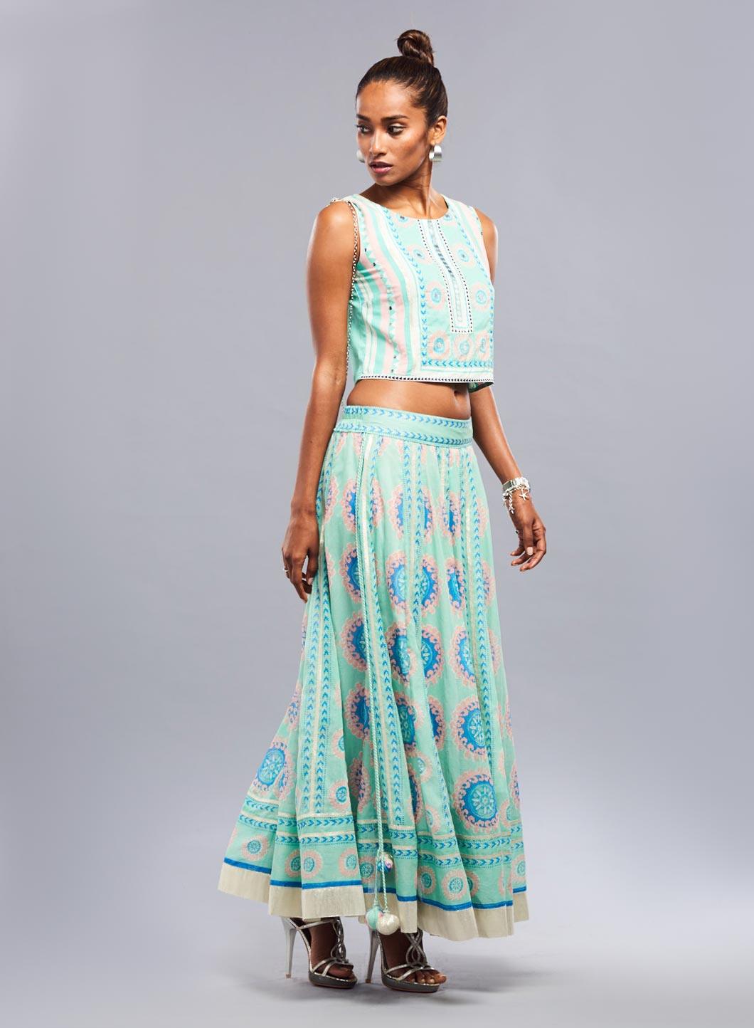 Green Printed Cropped Top - wforwoman