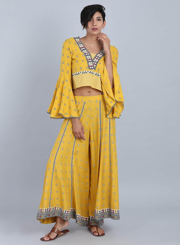 Yellow V Neck Printed Top