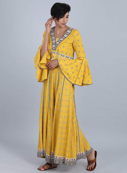 Yellow V Neck Printed Top - wforwoman