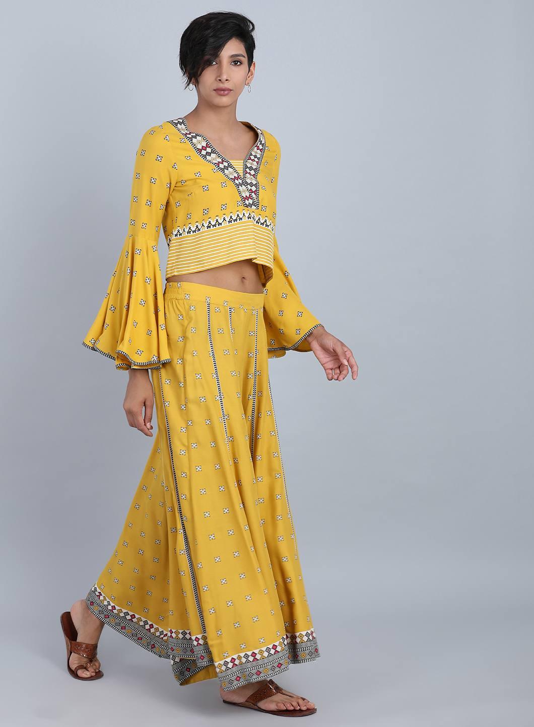 Yellow V Neck Printed Top - wforwoman