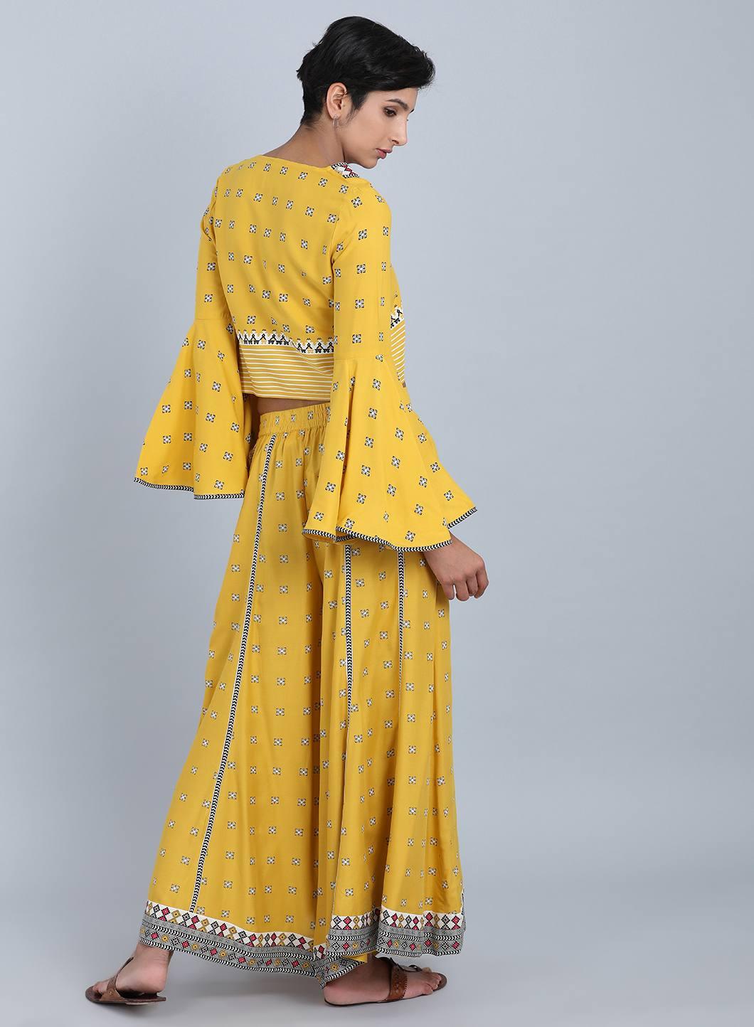 Yellow V Neck Printed Top - wforwoman