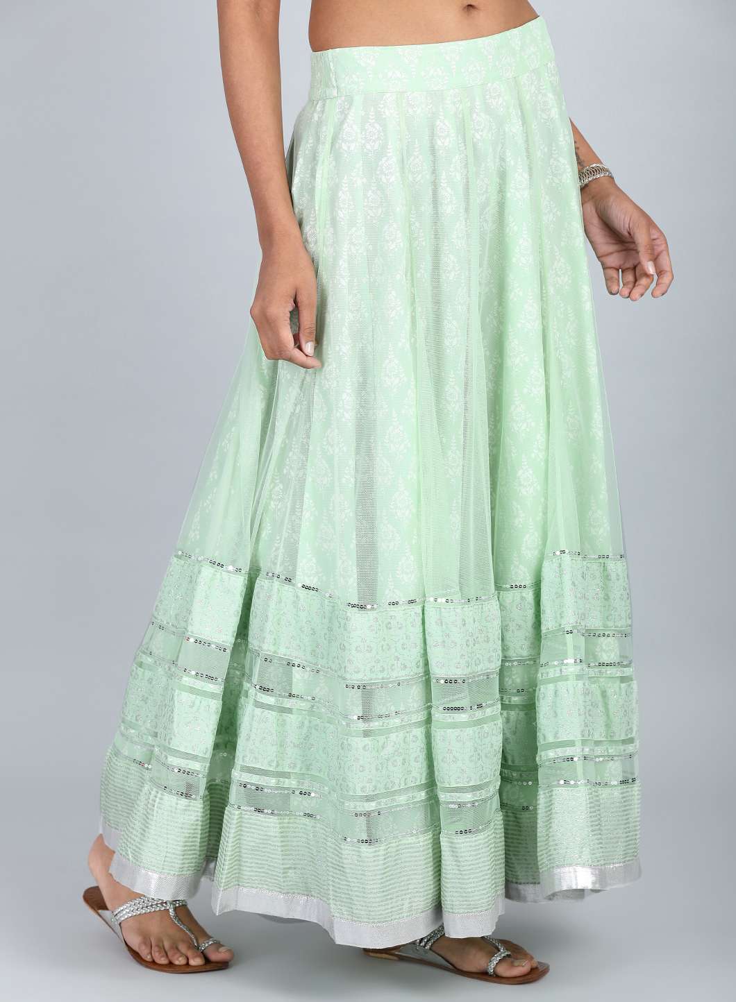 Green Layered Printed Skirt