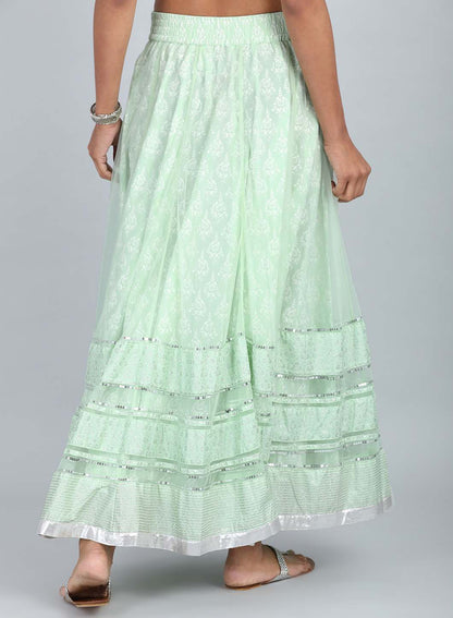 Green Layered Printed Skirt