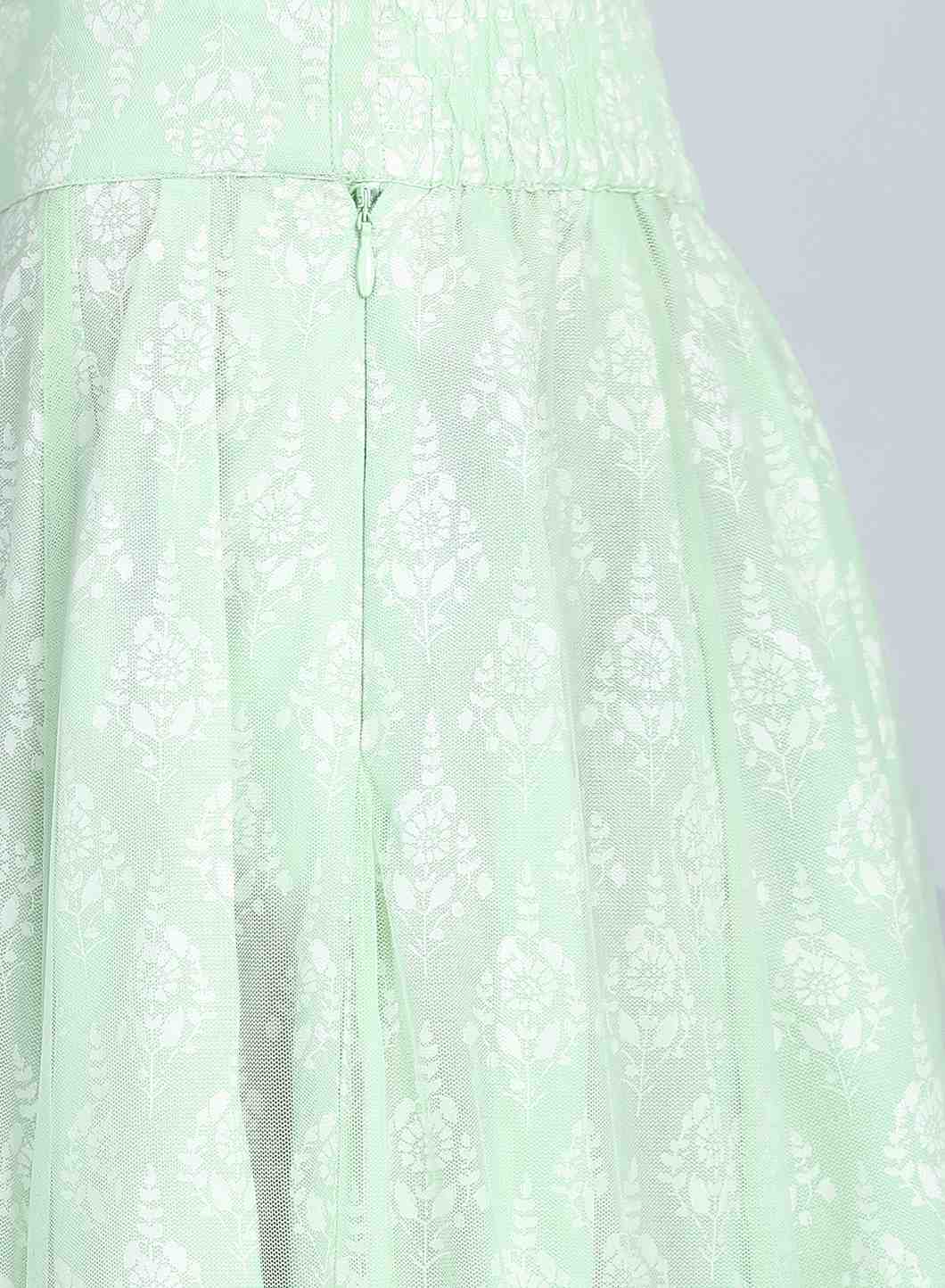 Green Layered Printed Skirt