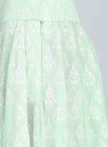 Green Layered Printed Skirt