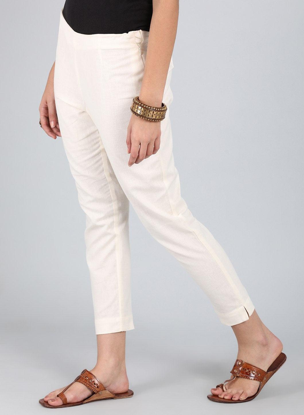 Beige Fitted Trousers - wforwoman