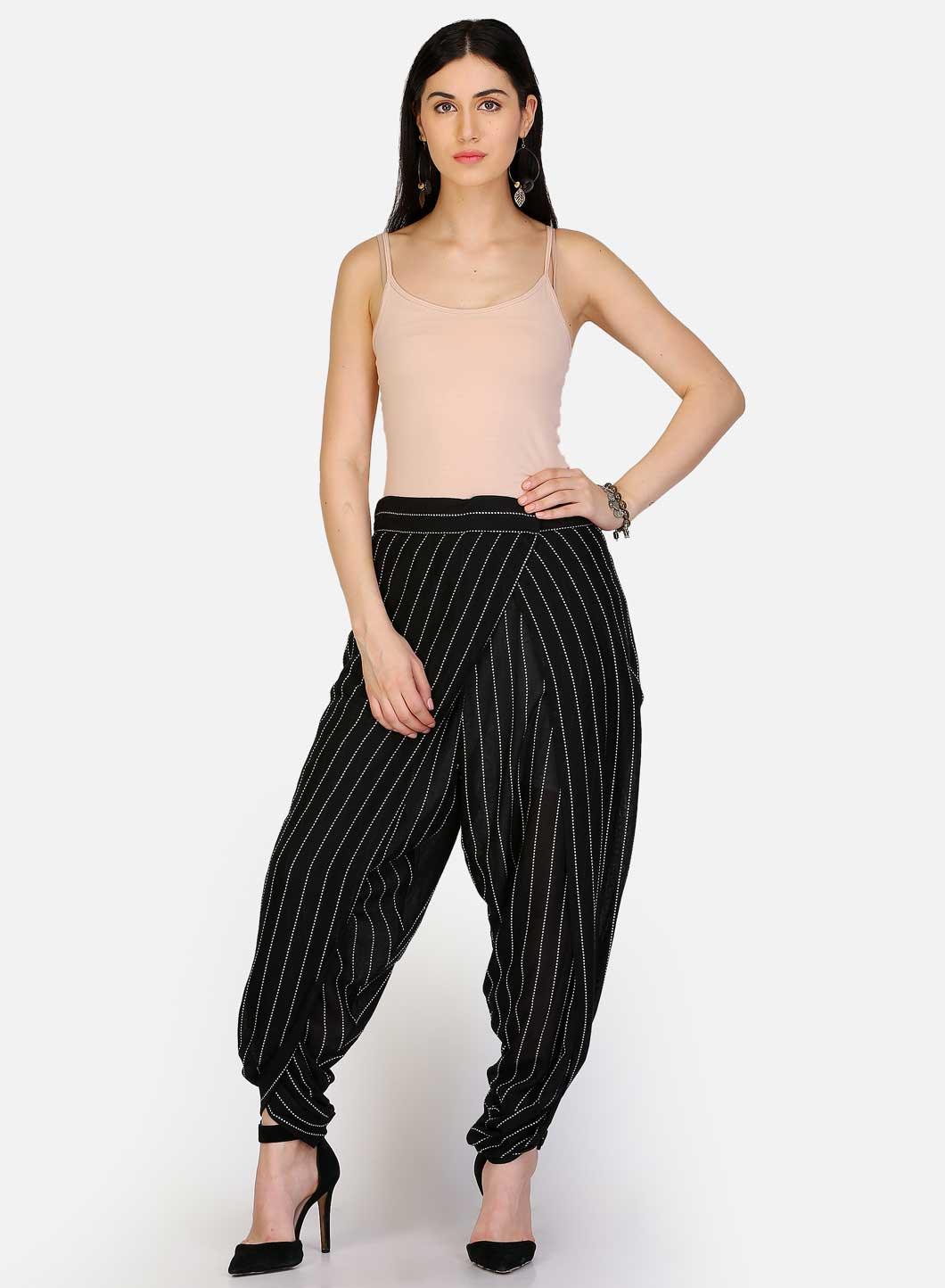 Black Dhoti Style Striped Pants - wforwoman